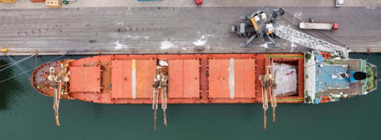 Aerial view of ship at port