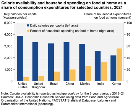 Calorie availability and importance of food in household spending are inversely related